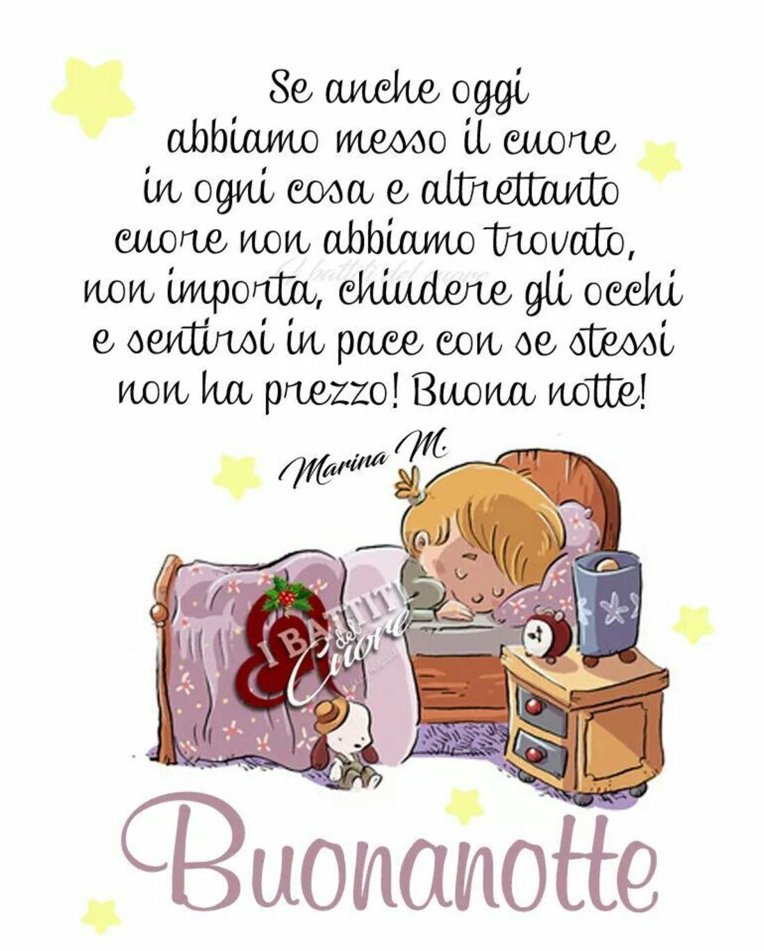 Se anche oggi abbiamo messo il cuore in ogni cosa e altrettanto cuore non abbiamo trovato, non importa, chiudere gli occhi e sentirsi in pace con se stessi, non ha prezzo! buona notte!