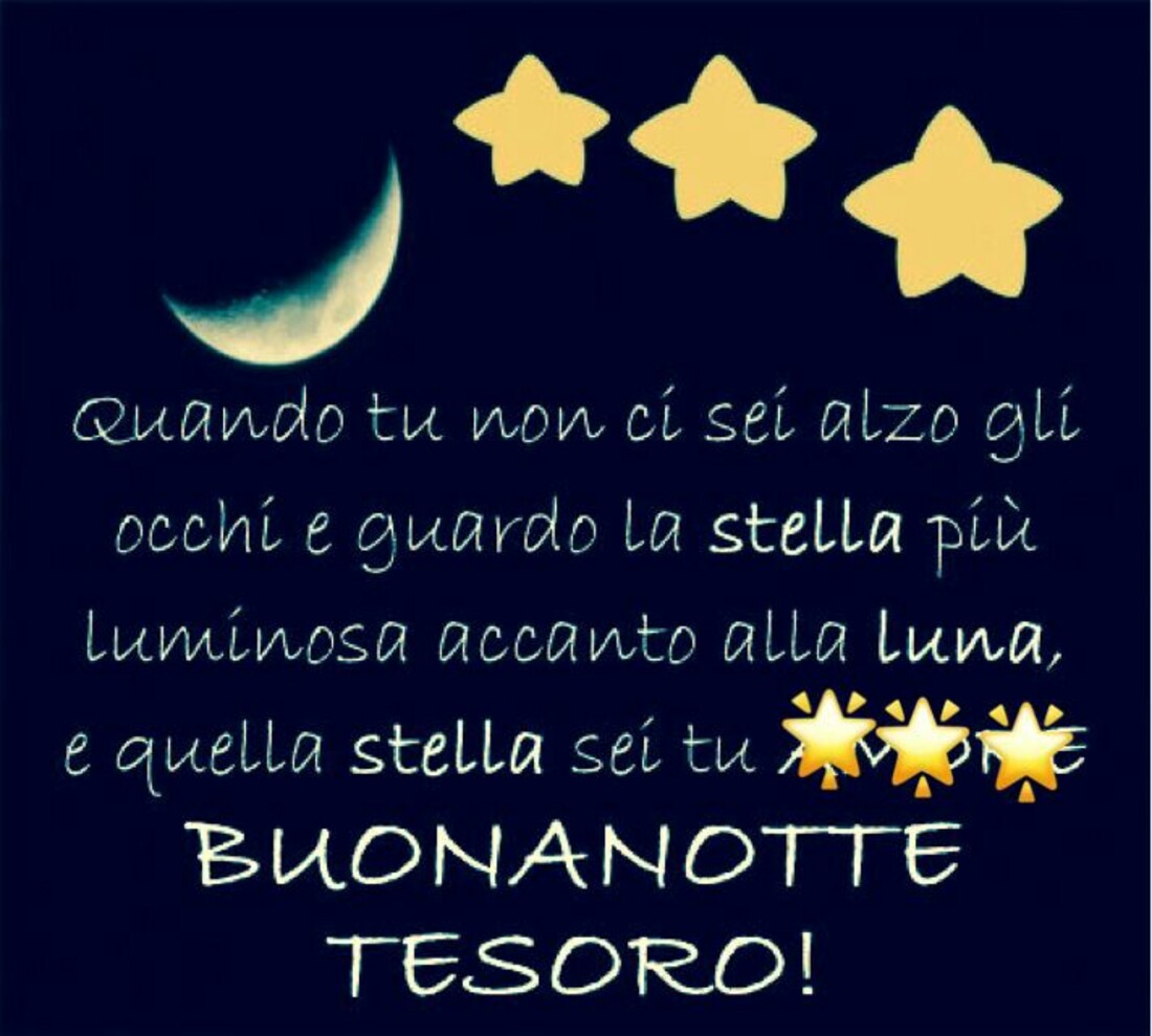 Quando tu non ci sei, alzo gli occhi e guardo la stella più luminosa accanto alla luna, e quella stella sei tu!! Buonanotte tesoro!