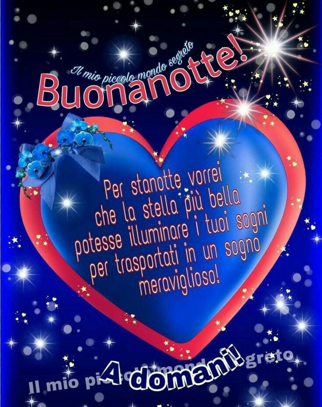 Buonanotte per stanotte vorrei che la stella più bella potesse illuminare i tuoi sogni per trasportarti in un sogno meraviglioso...a domani
