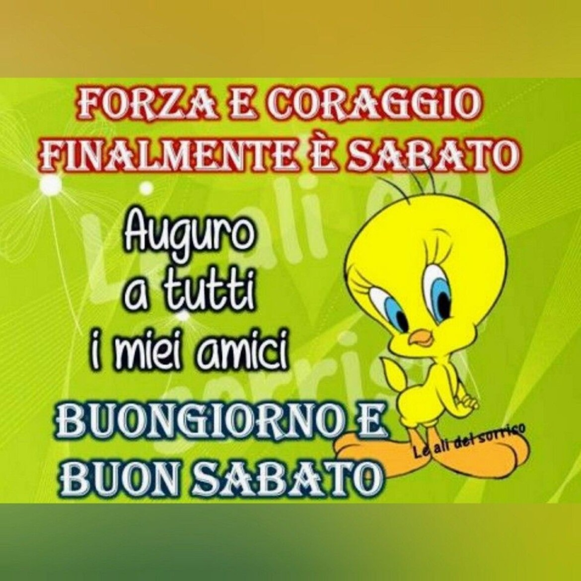 Forza e coraggio finalmente è Sabato! Auguro a tutti i miei amici Buongiorno e Buon Sabato