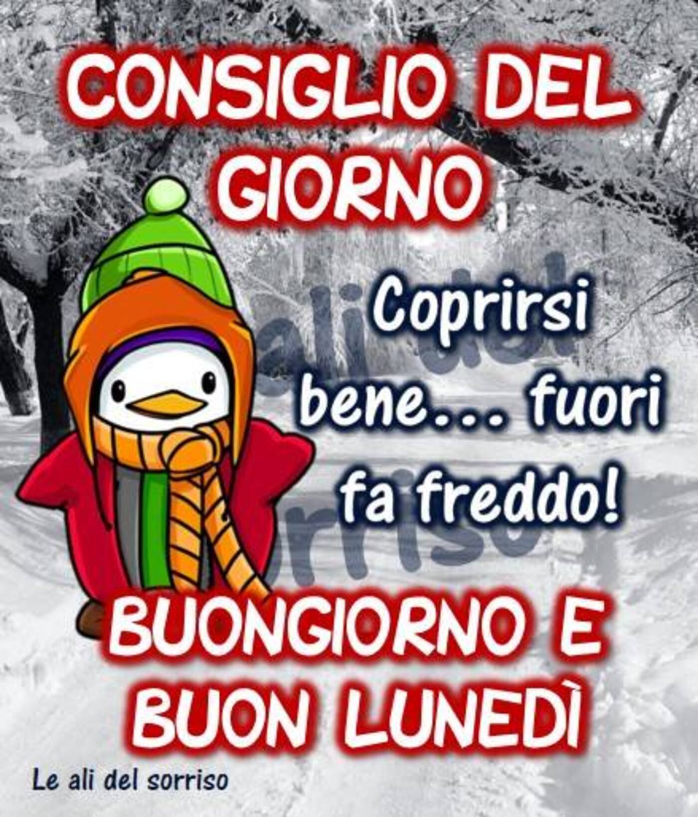 Consiglio del giorno: Coprirsi bene...fuori fa freddo! Buongiorno e Buon Lunedì