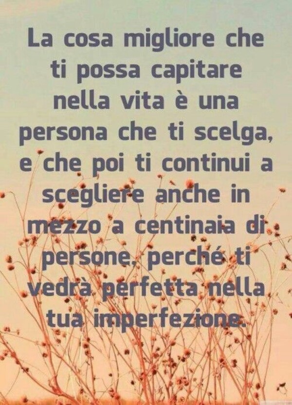 La cosa migliore che ti possa capitare nella vita è una persona che ti scelga, e che poi ti continui a scegliere anche in mezzo a centinaia di persone perchè ti vedrà perfetta nella tua imperfezione
