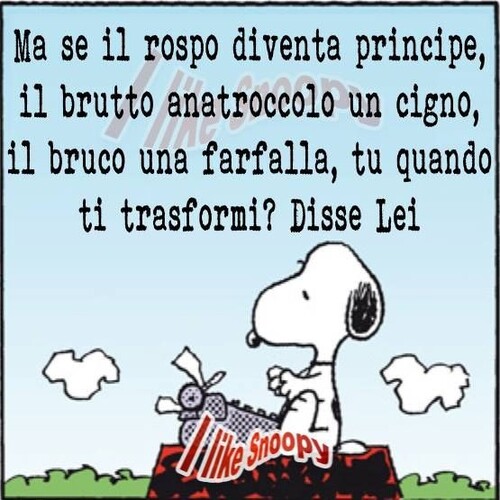 Ma se il rospo diventa principe, il brutto anatroccolo un cigno, il bruco una farfalla, tu quando ti trasformi? disse lei