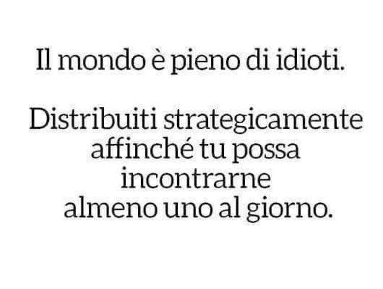 Il mondo è pieno di idioti. Distribuiti strategicamente affinchè tu possa incontrarne almeno uno al giorno