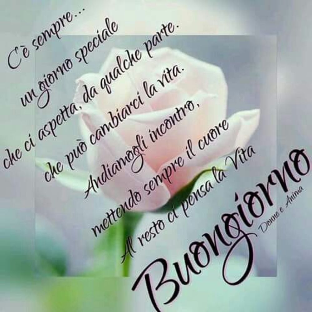 C'è sempre... un giorno speciale che ci aspetta, da qualche parte che può cambiarci la vita. Andiamogli incontro mettendo sempre il Cuore., al resto ci pensa la vita. Buongiorno