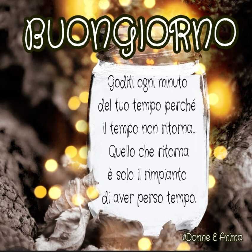 Buon giorno. Goditi ogni minuto del tuo tempo perché il tempo non ritorna. Quello che ritorna è solo il rimpianto di averlo perso.